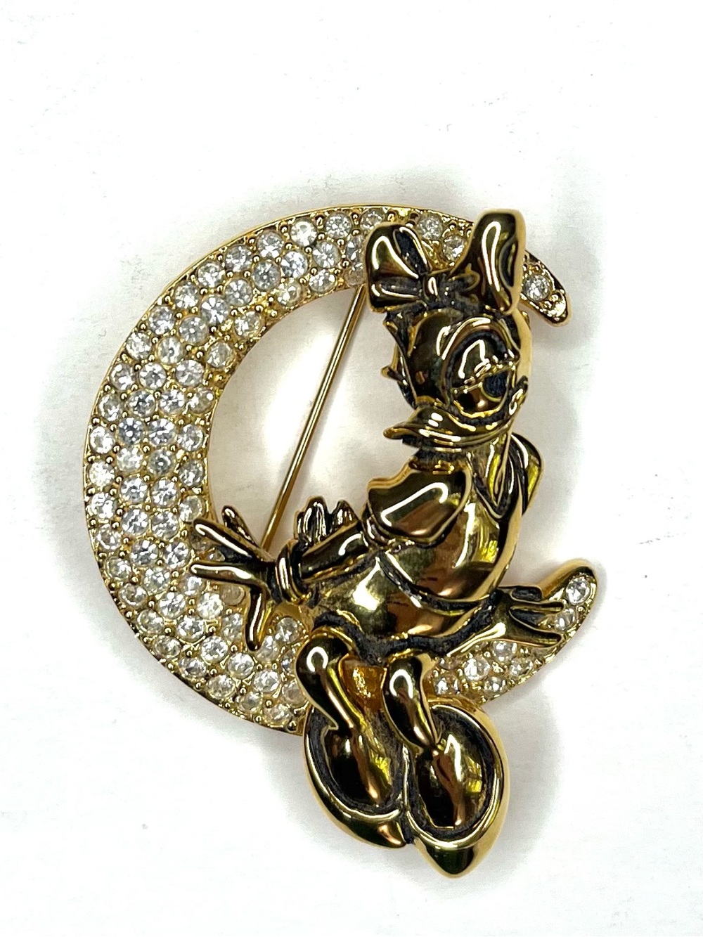 Vintage Napier Disney Daisy Duck Rhinestone Crescent Moon Brooch - Picture 6 of 7